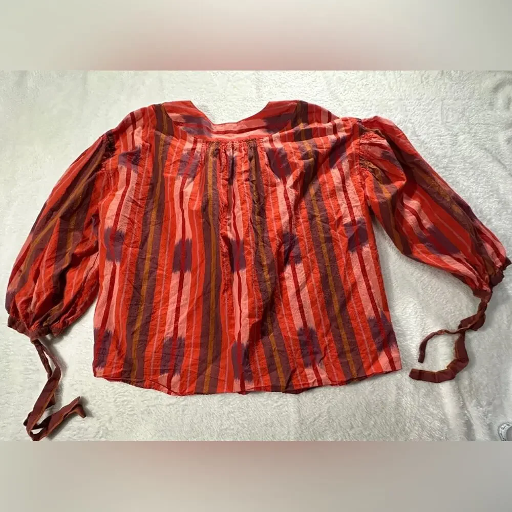 Madewell Ikat Peasant Popover Top puffed sleeve size small